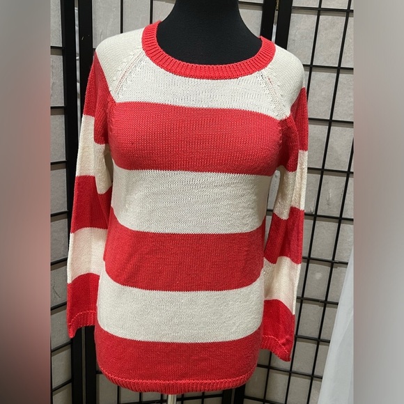 Joe Fresh Sweaters - JOE FRESH PINK & WHITE CLASSIC STRIPE CREWNECK  PREPPY SWEATER, WOMEN SIZE M